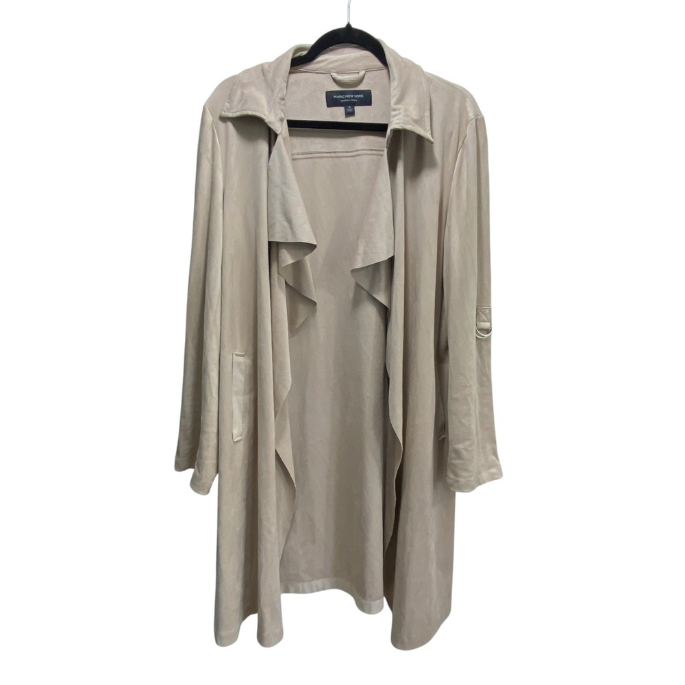 Marc New York Faux Suede Draped Trench Coat Tan Beige Duster Medium